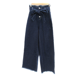  Olive des Olive Denim pants jeans wide pants long height button fly fringe waist ribbon F indigo lady's 