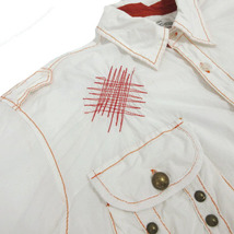 エナジー ENERGIE シャツ 長袖 ステッチ バックロゴ刺繍 ホワイト 白 オレンジ XL メンズ_画像3