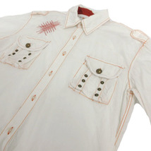 エナジー ENERGIE シャツ 長袖 ステッチ バックロゴ刺繍 ホワイト 白 オレンジ XL メンズ_画像2
