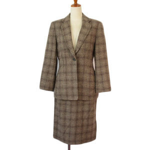 アンクライン ANNE KLEIN スーツ ジャケット スカート チェック ウール 38 茶 ブラウン レディース