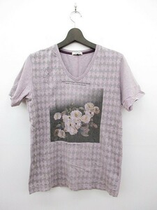 オフオン ofuon Tシャツ カットソー Vネック プリント 半袖 50 ピンク メンズ