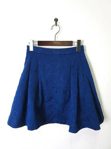 ジ エンポリアム THE EMPORIUM スカート タック フレア ポンチ 花柄 型押し M 青 ブルー レディース