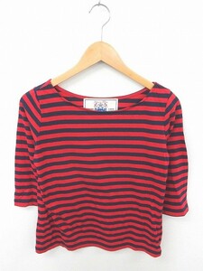 L'Appartement カットソー Tシャツ ボーダー ボートネック 綿 コットン 七分袖 赤 紺 レッド ネイビー /TT5 レディース