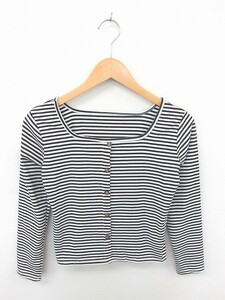 SPRAY PREMIUM カットソー Tシャツ ボーダー 飾りボタン 綿 コットン 長袖 白 黒 ホワイト ブラック /TT6 レディース