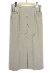 レリアン Leilian スカート フレア タック スリット 刺繍 15 ベージュ レディース