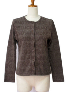  Andre Luciano ANDRELUCIANO cardigan knitted Logo Jaguar do lame wool . tea Brown lady's 