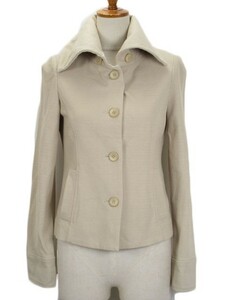  M pull mieM-Premier jacket stand-up collar slit cotton 36 beige lady's 
