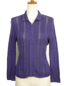  Untitled UNTITLED cardigan jacket knitted Zip up ... braided cotton 2 purple purple lady's 