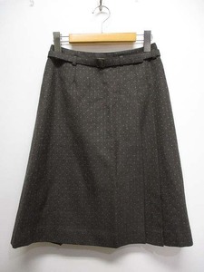 ヒューマンウーマン HUMAN WOMAN ドット柄 ウール100％ 台形 スカート ベルト付き 0/SS 茶 ブラウン 裏地付き レディース