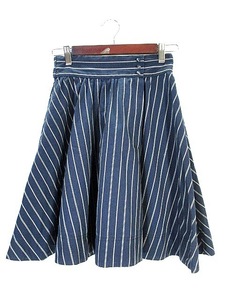  used one after another NICE CLAUP skirt knees height stripe rubber waist lining attaching navy navy blue lady's 