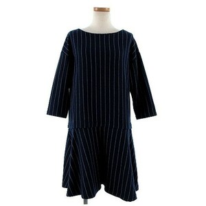  Natural Beauty Basic NATURAL BEAUTY BASIC One-piece long sleeve knee height ribbon stripe navy navy blue light blue M lady's 