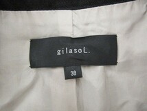 ジラソール gilasoL コート ステンカラー フレア ダブル ストライプ ラメ 異素材 ウール 38 黒 ブラック /tt レディース_画像5