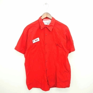 アラマーク ARAMARK シャツ ステンカラー カジュアル ワッペン 半袖 M 赤 レッド /TT3 メンズ