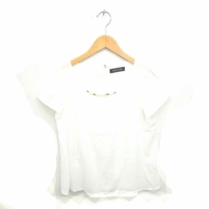 クイーンズコート QUEENS COURT カットソー Tシャツ ボートネック ビーズ装飾 透け感 半袖 2 アイボリー 白 /TT24 レディース