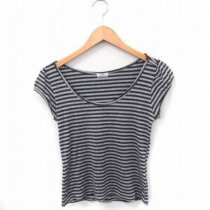 イエナ IENA Tシャツ カットソー ラメ混 ボーダー Uネック フレンチスリーブ グレー 灰 /FT13 レディース