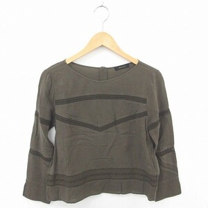  American Rag Cie AMERICAN RAG CIE cut and sewn T-shirt boat neck total pattern thin long sleeve F green khaki /TT7 lady's 