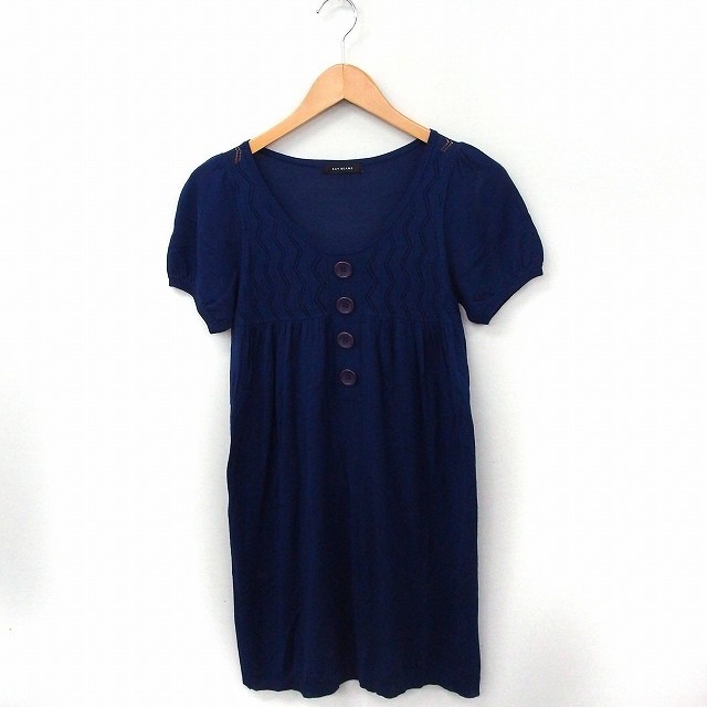 レイビームス Ray Beams ワンピース ニット 飾りボタン 丸首 半袖 ひ