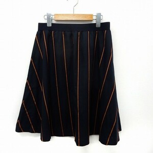  Rose Bud ROSE BUD skirt flair stripe knees height back Zip waist rubber F navy navy blue /ST14 lady's 