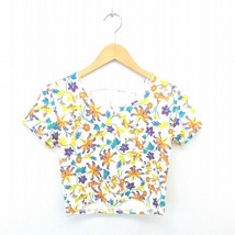 エヴリス EVRIS カットソー Tシャツ 丸首 花柄 リボン 半袖 F 白 橙 ホワイト オレンジ /TT35 レディース_画像1