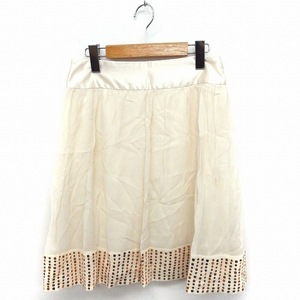 シンシアローリー CYNTHIA ROWLEY スカート ギャザー スパンコール装飾 ひざ丈 シルク 2 ホワイト 白 /FT19 レディース