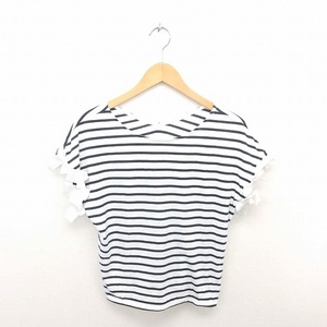 natural couture カットソー Tシャツ クルーネック ボーダー リボン 綿 コットン 半袖 白 紺 ホワイト ネイビー /TT15 レディース