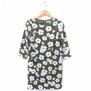 e-ji-bai Aqua Girl AG by aquagirl One-piece floral print ound-necked 7 minute sleeve knee under height S khaki white /FT23 lady's 