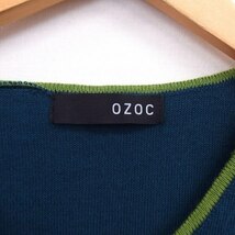 オゾック OZOC ニット セーター 半袖 Vネック ボーダー 38 グリーン /ST17 レディース_画像3