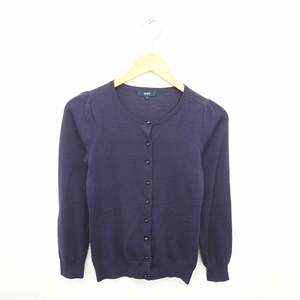  Rope ROPE cardigan knitted ound-necked plain simple wool long sleeve S purple purple /TT8 lady's 