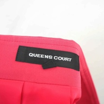 クイーンズコート QUEENS COURT スカート 台形 ひざ丈 リボン バックジップ 綿 コットン 2 ショッキングピンク /TT43 レディース_画像3