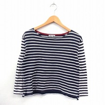 グローバルワーク GLOBAL WORK カットソー Tシャツ ボートネック ボーダー 長袖 S ネイビー /ST53 レディース_画像1