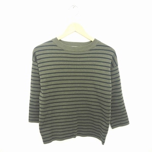 N.Natural Beauty Basic ニット セーター ボーダー 丸首 ウール混 長袖 M 緑 黒 カーキ ブラック /TT22 レディース