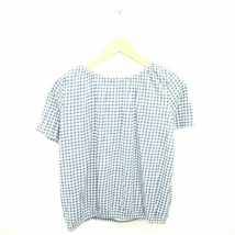 ハニーズ カットソー Tシャツ 丸首 チェック 半袖 L ブルー ホワイト 青 白 /TT6 レディース_画像2