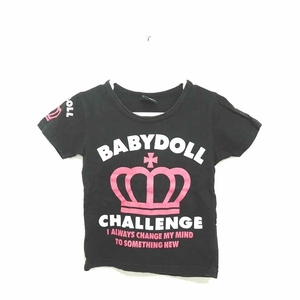 ベビードール BABYDOLL 子供服 Tシャツ カットソー 丸首 ロゴ プリント 半袖 100 黒 ブラック ピンク /TT1 キッズ