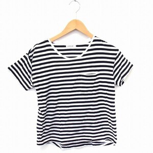 レプシィム ローリーズファーム LEPSIM LOWRYS FARM Tシャツ カットソー ボーダー 丸首 半袖 綿 M 白 ブラック 黒 /FT38 レディース