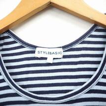 スタイルベーシック STYLEBASIC タンクトップ ボーダー 丸首 袖なし ノースリーブ コットン 綿 M ネイビー ライトブルー 紺 /MT36_画像3