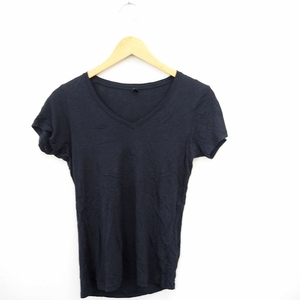 ユニクロ UNIQLO Tシャツ カットソー 無地 シンプル Vネック 半袖 S ネイビー 紺 /MT8 レディース