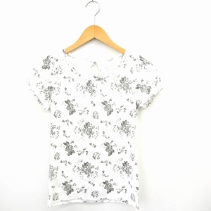 グラシア GLACIER Tシャツ カットソー 花柄 丸首 フレンチスリーブ M グレー ホワイト 白 /MT9 レディース