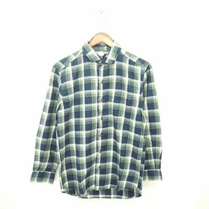 ジーユー GU シャツ チェック カジュアル ステンカラー 綿 コットン ウール混 長袖 S 紺 緑 ネイビー グリーン /TT4 メンズ