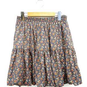  Pour La Frime pour la frime skirt bottoms flair floral print knee height dark gray pink /MT42 lady's 