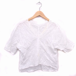  wing INGNI shirt blouse cut Work race V neck short sleeves cotton cotton M white /HT6 lady's 