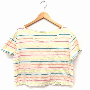 ブラウニー BROWNY カットソー Tシャツ ボーダー ボートネック 半袖 クロップド丈 コットン 綿 F ライトベージュ /FT15 レディース