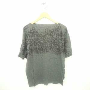 JMPRVD cut and sewn T-shirt big Silhouette total pattern boat neck thin 7 minute sleeve XS gray ash /TT3 lady's 