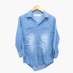 Cook jeans シャツ ブラウス 長袖 コットン 綿 デニム 1 ライトブルー 青 /HT6 レディース