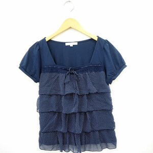  clamp ryus Michel Klein KLEIN PLUS shirt blouse race polka dot square neck short sleeves cotton cotton 38 navy navy blue /MT5