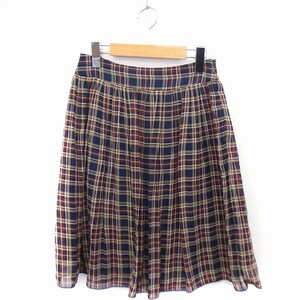  L ELLE skirt gya The - check knee height 38 Brown tea navy navy blue /FT39 lady's 