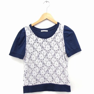  Nice Claup NICE CLAUP sweatshirt sweat race ound-necked short sleeves cotton .F navy navy blue /FT47 lady's 