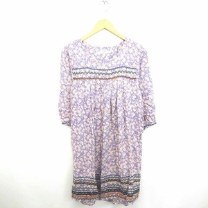  Another Addition ANOTHER EDITION Arrows One-piece long floral print ound-necked pull over thin 7 minute sleeve purple pink purple /TT5