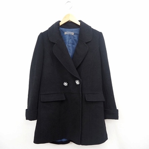  freesia bai free z mart Freesia by FREE'S MART Chesterfield coat outer plain simple knee height long sleeve wool .M black 