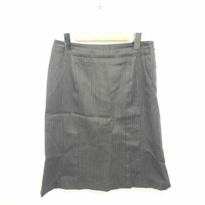  Ined INED skirt pcs shape knee height stripe wool thin 9 charcoal gray /TT23 lady's 