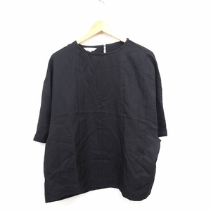  Moussy moussy shirt blouse plain simple ound-necked oversize 7 minute sleeve F black black /MT31 lady's 